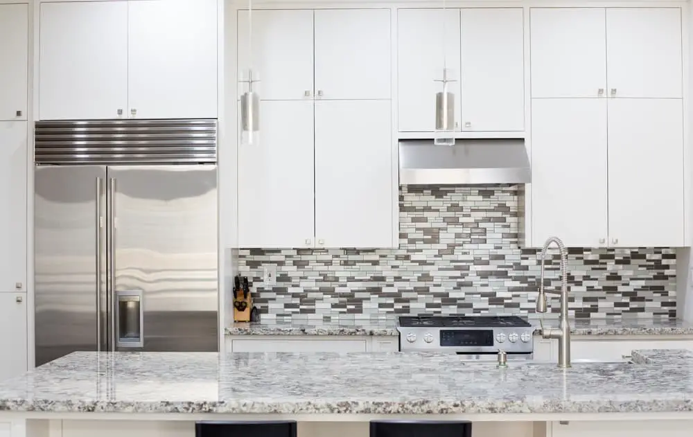 Asymmetric Multicolored Brick Pattern Backsplash modern kitchen ideas