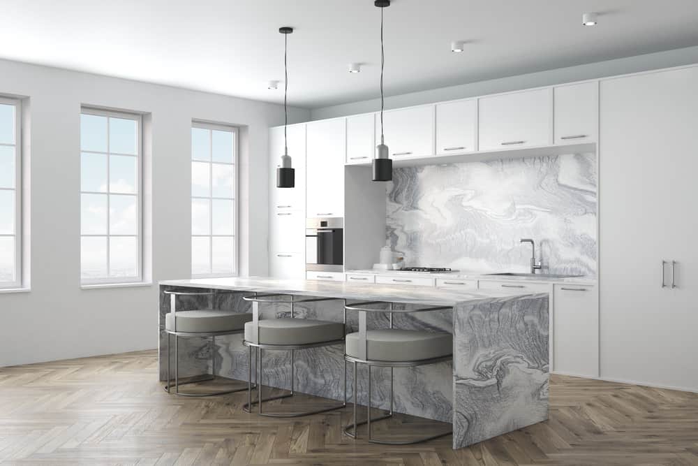 Marvelous Marble Island and Backsplash modern kitchen ideas