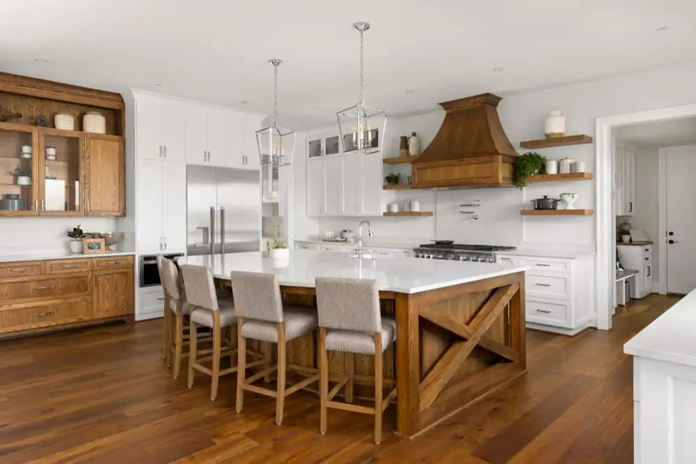 White Against Hardwood kitchen cabinet ideas
