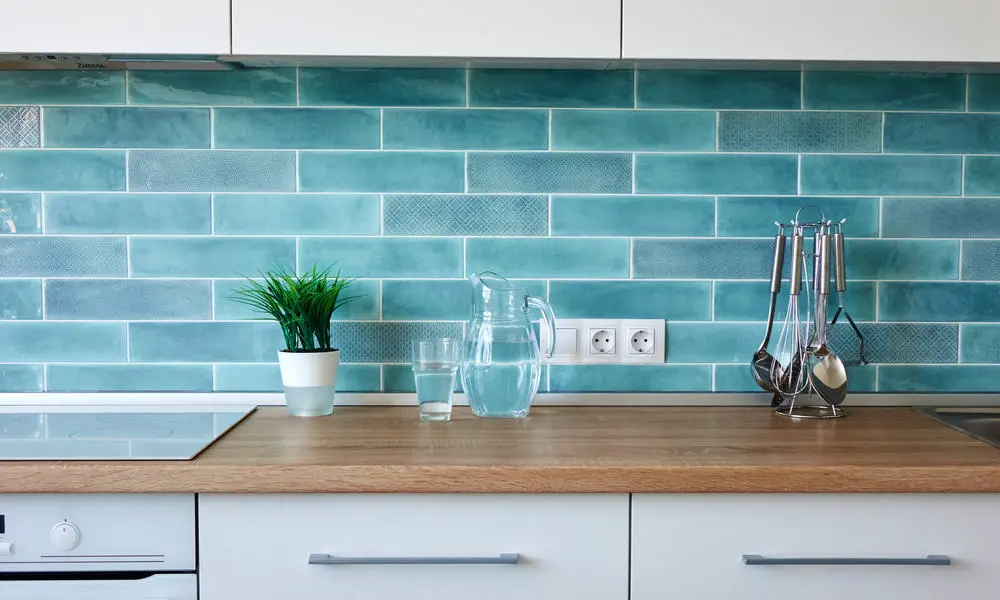 How To Make a Kitchen Wallpaper Backsplash Splashback  Pillar Box Blue
