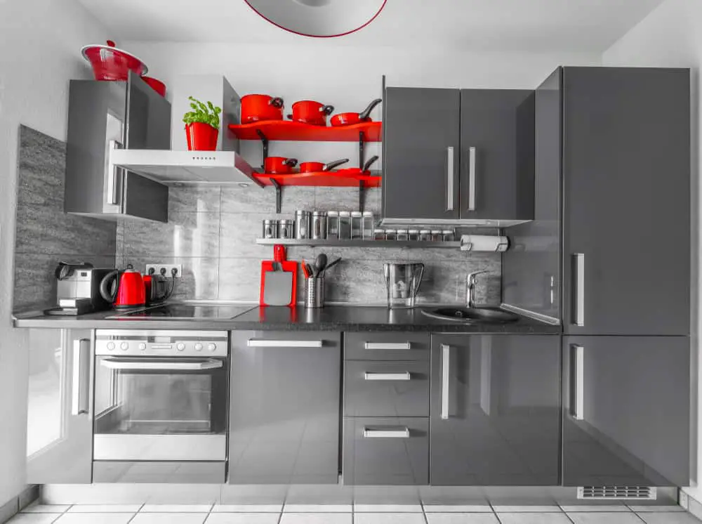 Red Accent Shelving red kitchen ideas