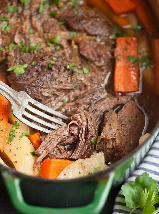 Dutch Oven Pot Roast with Carrots and Potatoes