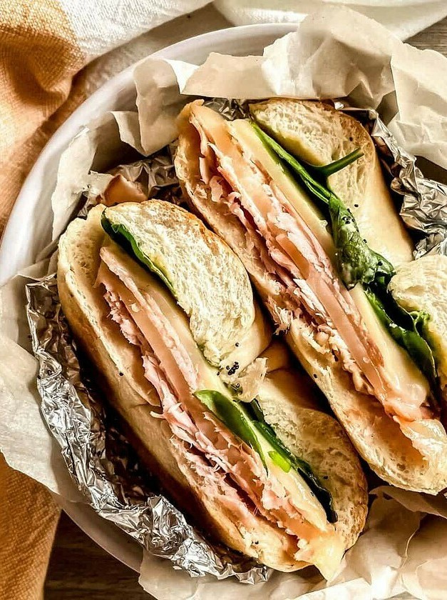 Baked Ham and Cheese Bagel Sandwiches