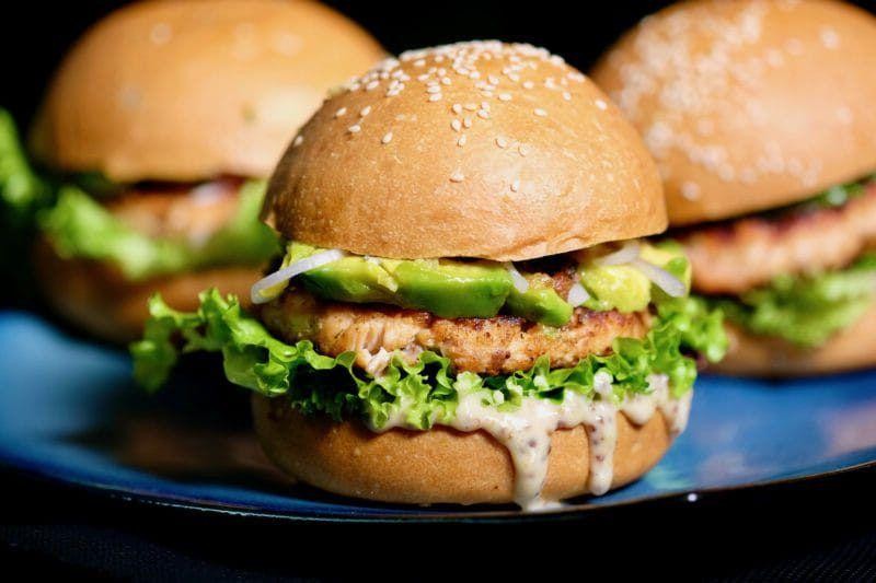 Alaskan Salmon Burgers with Avocado Mayo