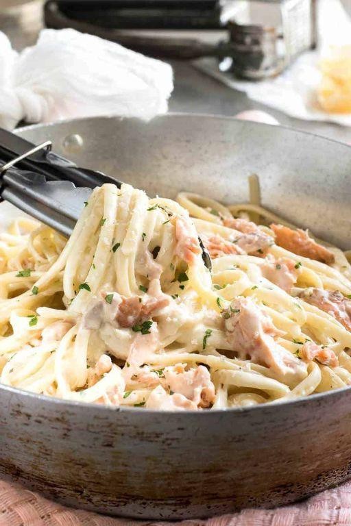 Alaskan Salmon Pasta with Creamy Alfredo Sauce
