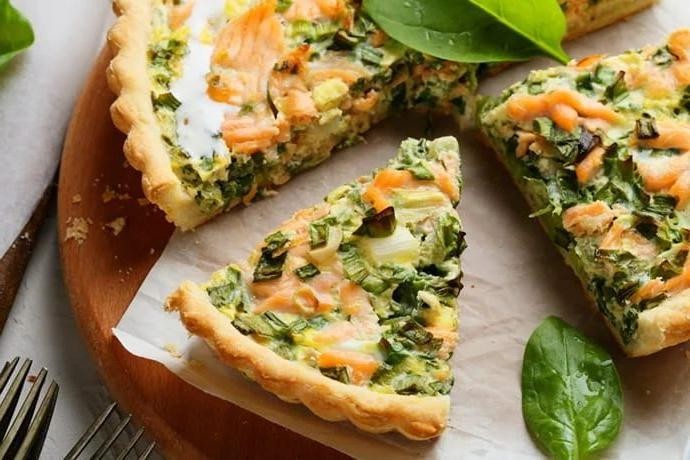 Alaskan Salmon Quiche with Spinach and Feta