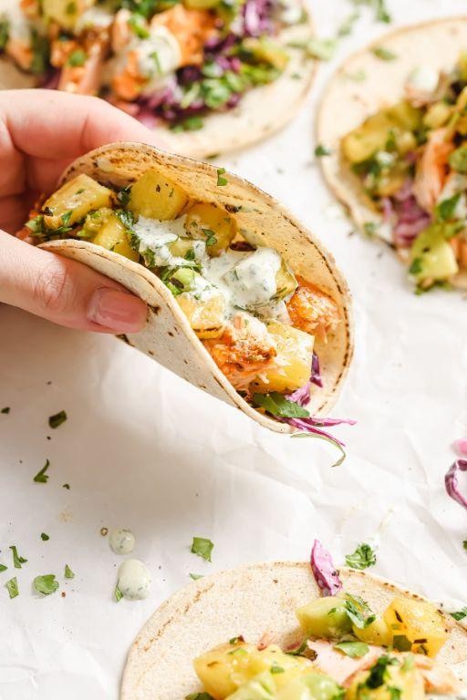 Alaskan Salmon Tacos with Cilantro Lime Crema