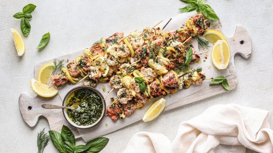 Alaskan Salmon and Shrimp Skewers