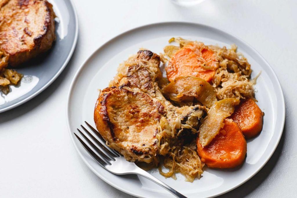 Apple Pork Chop and Sauerkraut