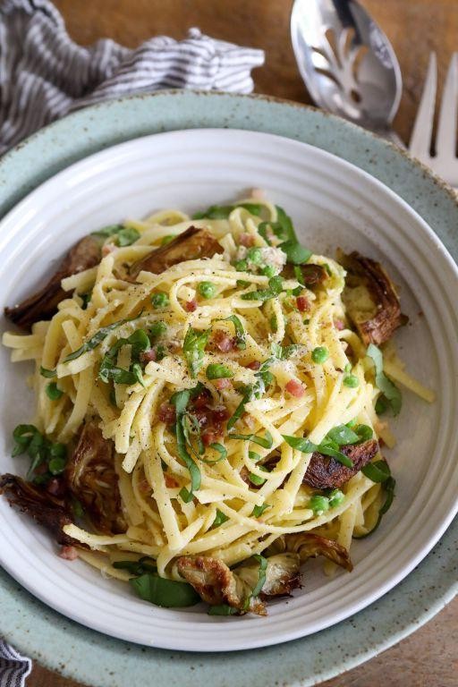 Artichoke and Bacon Carbonara