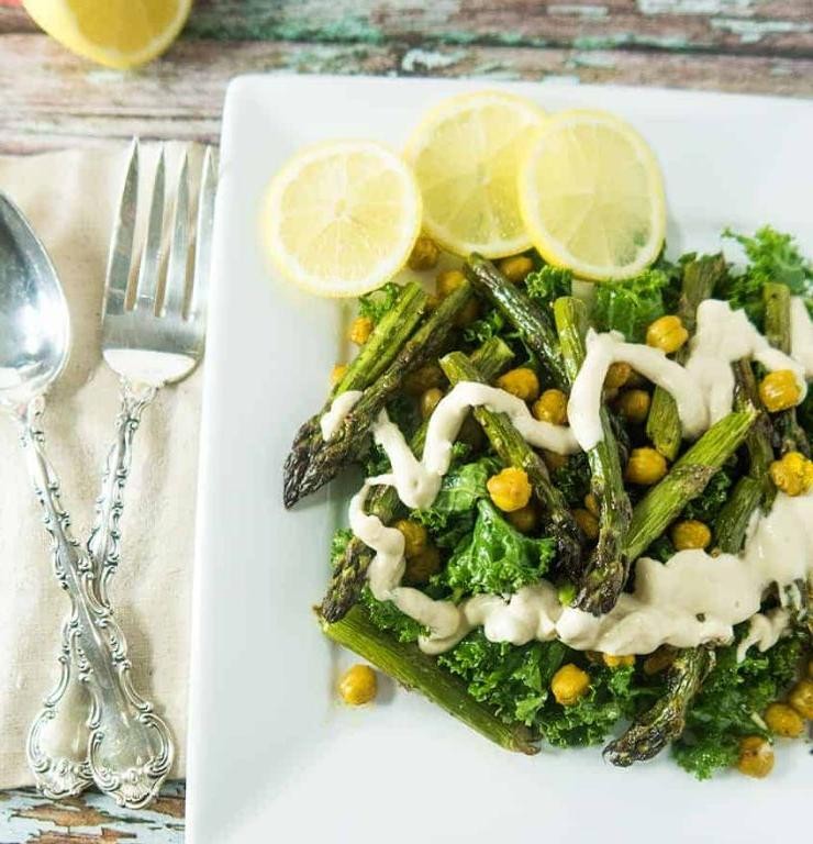 Asparagus and Chickpea Salad with Tahini Dressing