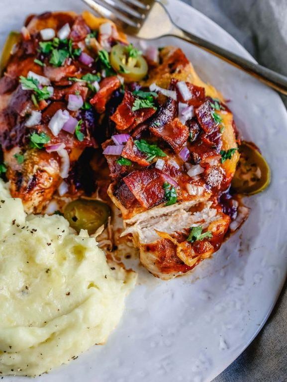 BBQ Chicken Breast with Crispy Bacon and Cheddar