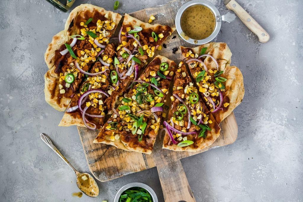 BBQ Jackfruit and Red Onion Flatbread