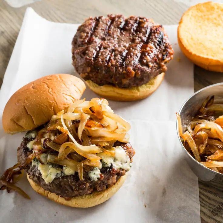 Bacon Beef Burgers with Caramelized Onions
