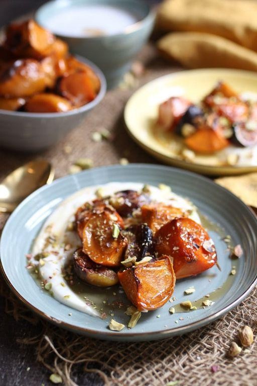 Baked Fuyu Persimmon with Walnuts and Maple Syrup