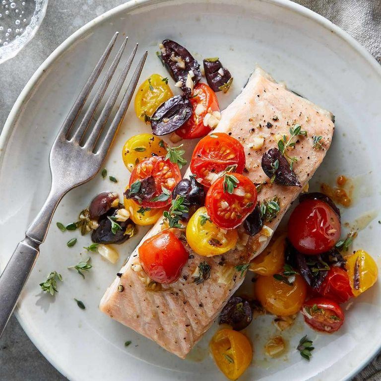 Baked Greek Salmon with Tomatoes and Olives
