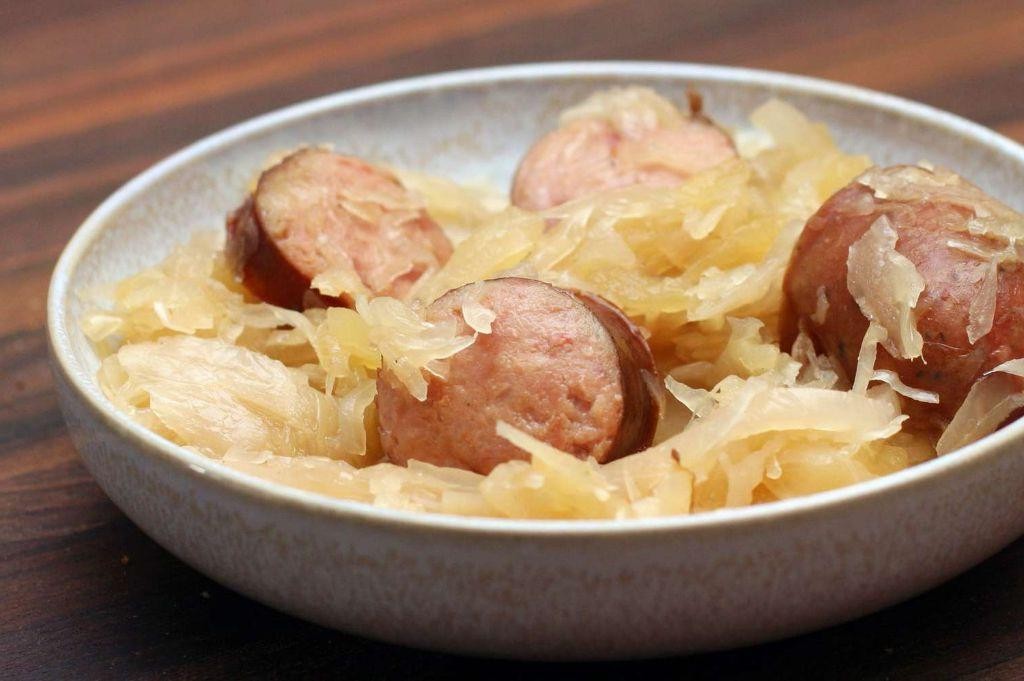 Baked Sauerkraut and Sausage with Apples
