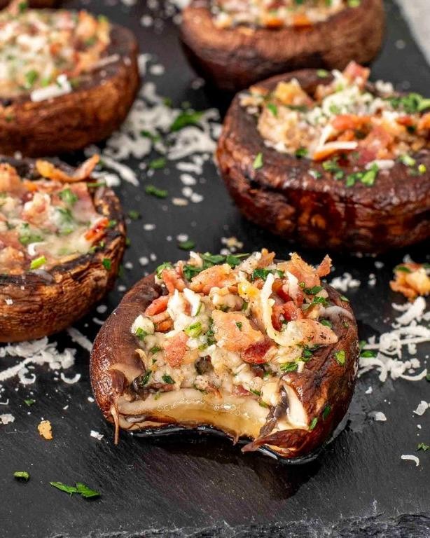 Beef and Bacon Stuffed Mushrooms