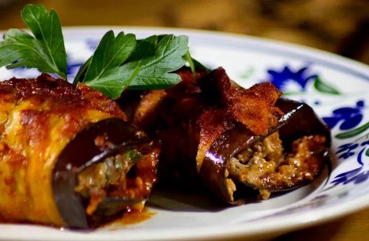 Beef and Herb Stuffed Eggplant Rolls
