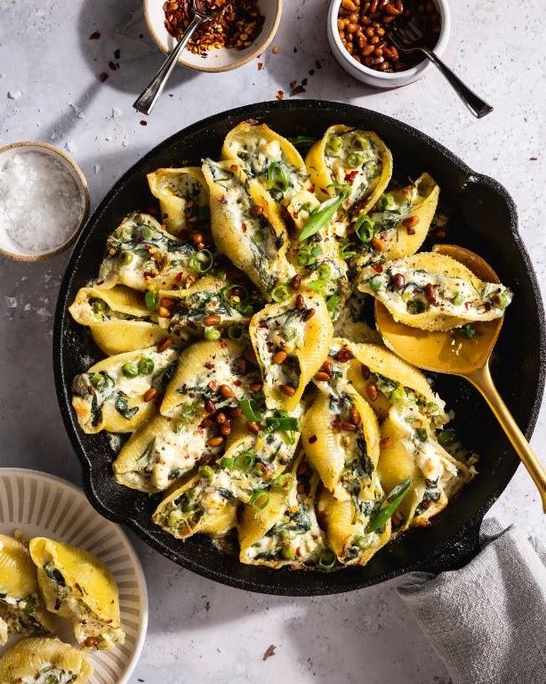 Beef and Spinach Stuffed Shells with Feta