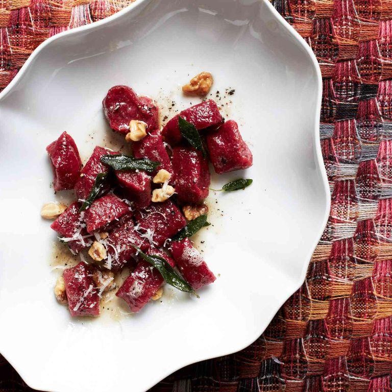 Beetroot Gnocchi with Walnut Pesto