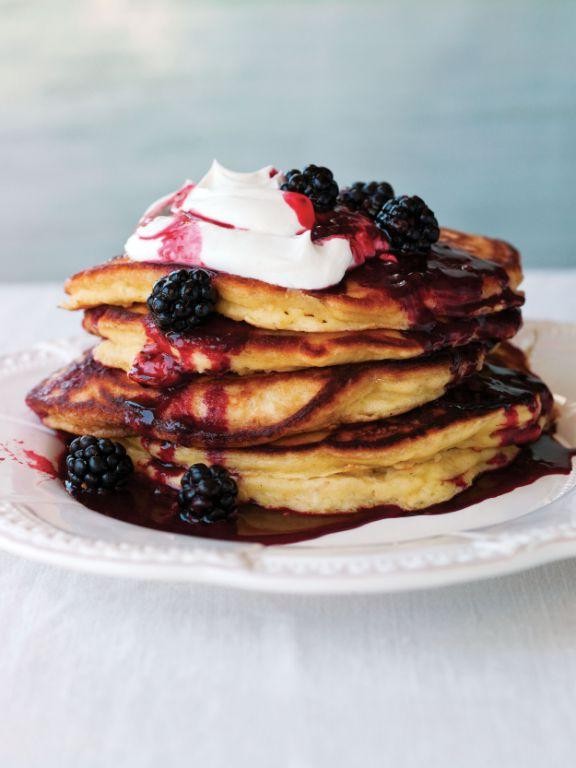 Blackberry Oat Flour Pancakes