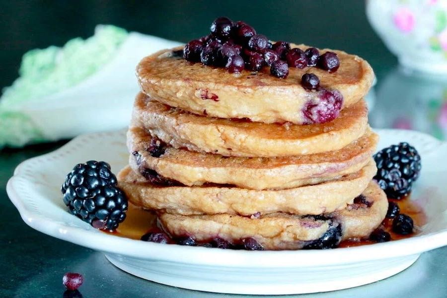 Blueberry Oat Flour Pancakes