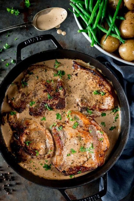 Bone-In Pork Chops with Creamy Mustard Sauce