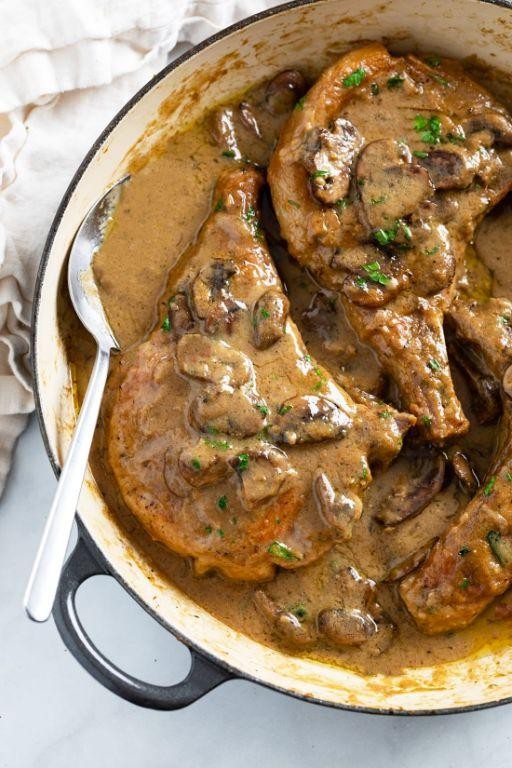 Bone-In Pork Chops with Mushroom Sauce