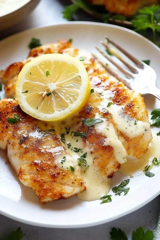Breaded Tilapia with Lemon Butter Sauce