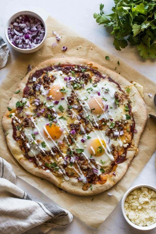 Breakfast Mexican Pizza with Eggs and Chorizo