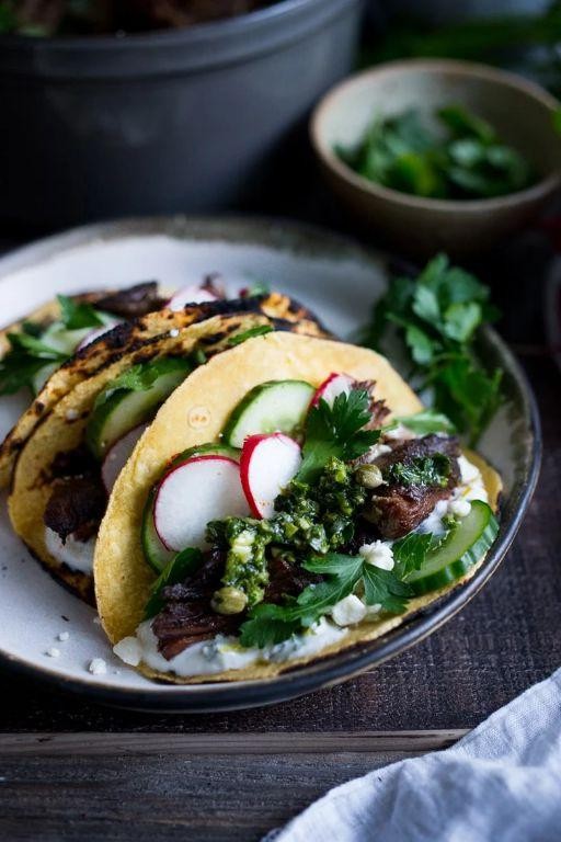 Breakfast Tacos with Lamb and Mint Yogurt Sauce