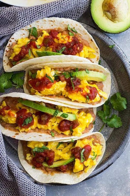 Breakfast Tacos with Refried Beans and Cheese