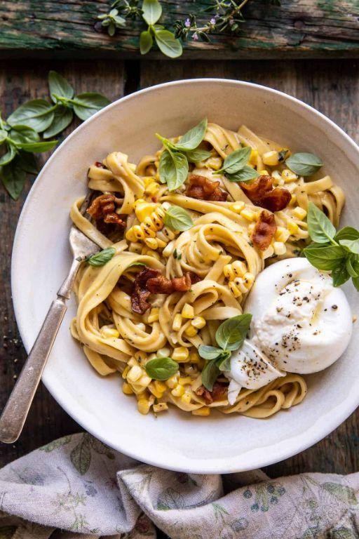 Carbonara with Roasted Garlic and Herbs