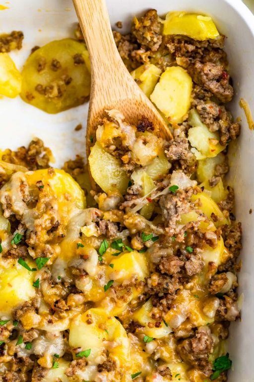 Cheesy Ground Pork and Potato Casserole