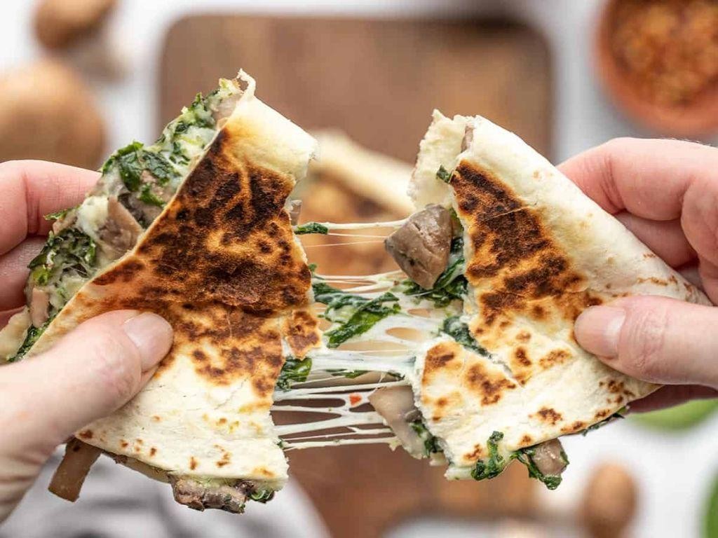 Cheesy Mushroom and Spinach Quesadilla