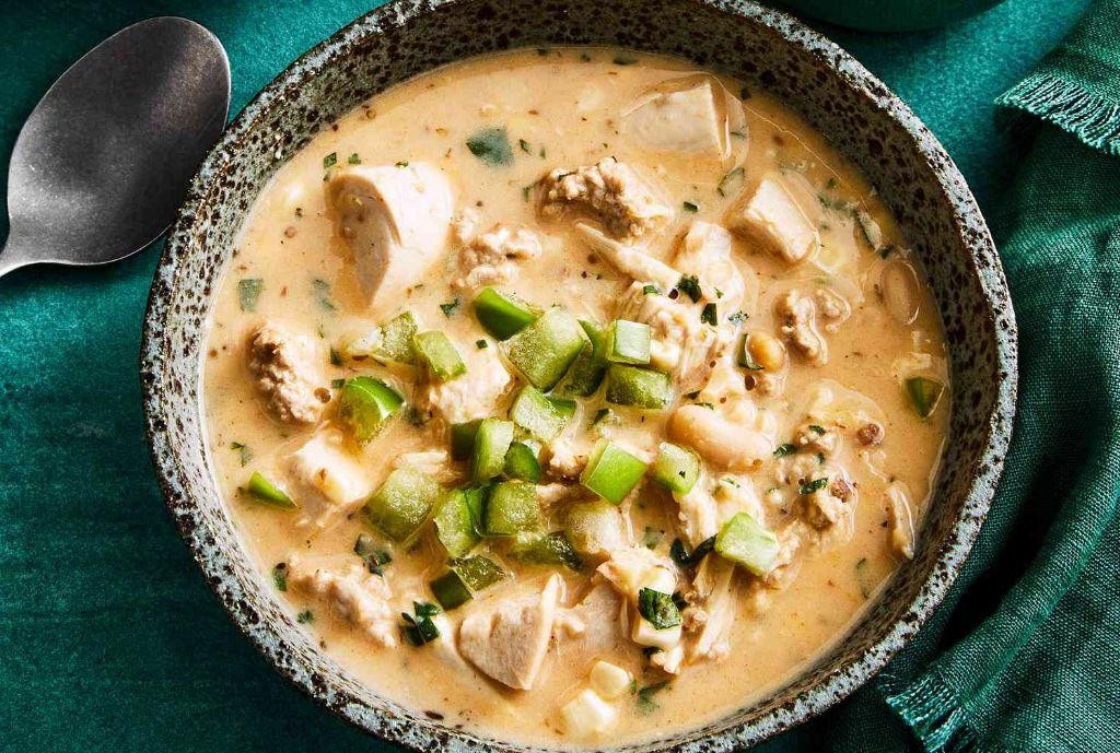 Chicken Chili with Avocado Cream