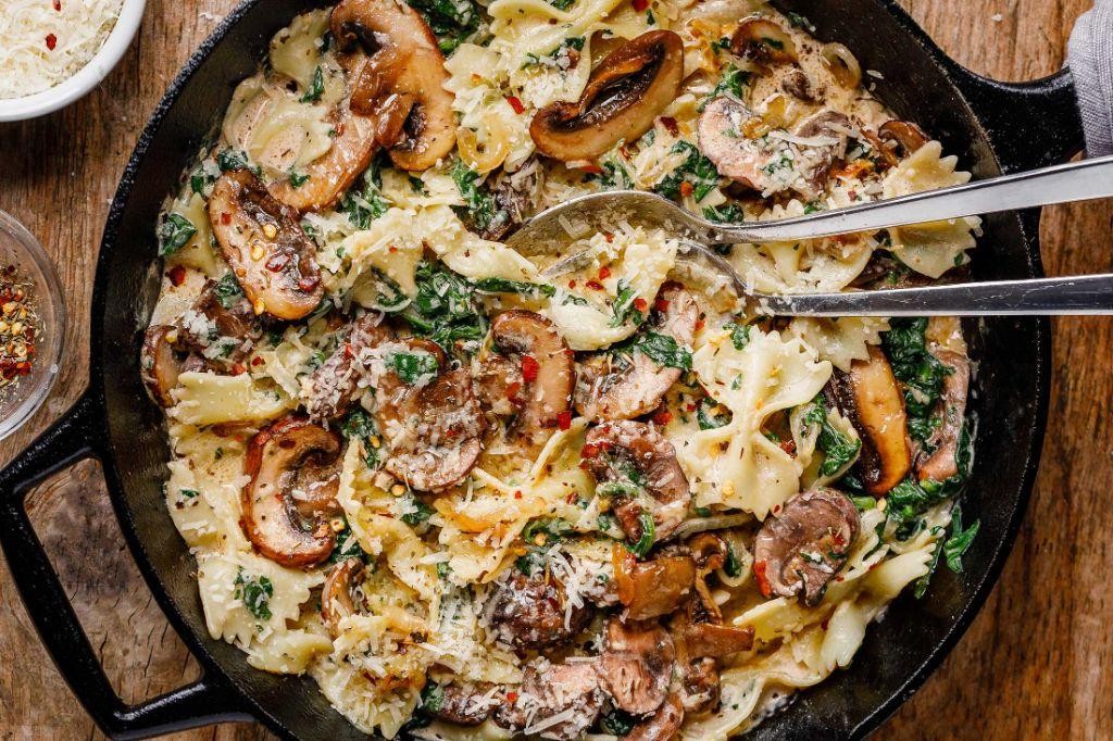 Chicken Parmesan Pasta with Mushrooms and Spinach