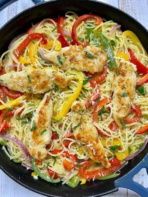 Chicken Scampi with Roasted Red Peppers