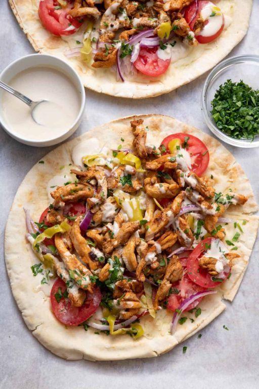 Chicken Shawarma Pizza with Tahini Drizzle