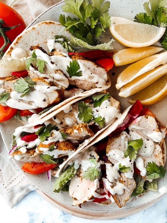 Chicken Shawarma Tacos with Yogurt Sauce