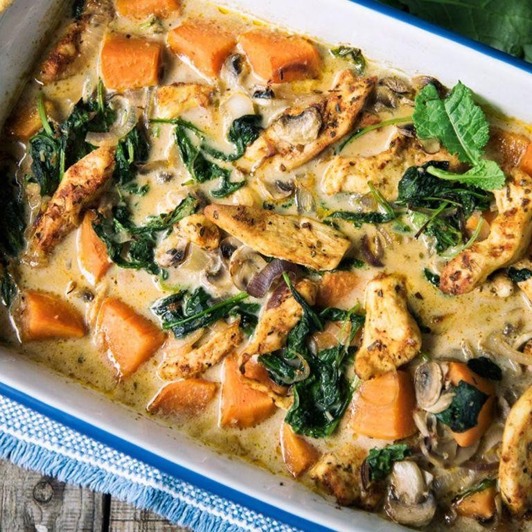 Chicken and Mushrooms with Sweet Potatoes Crock Pot Dish