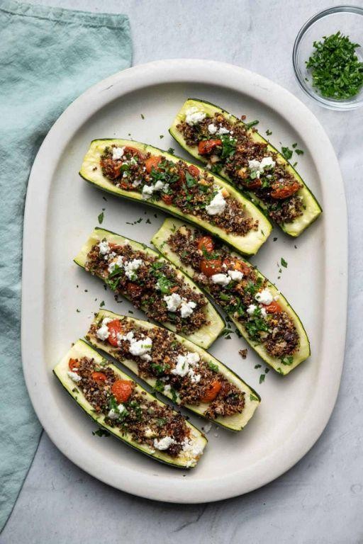 Chicken and Quinoa Stuffed Zucchini Boats