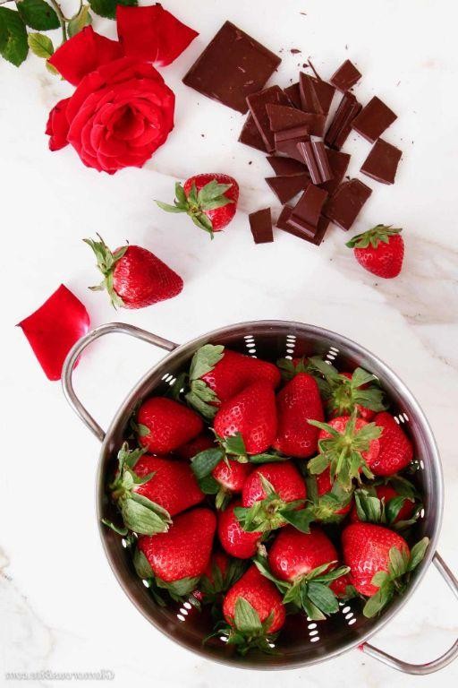Chocolate Covered Strawberries with Rose Petals