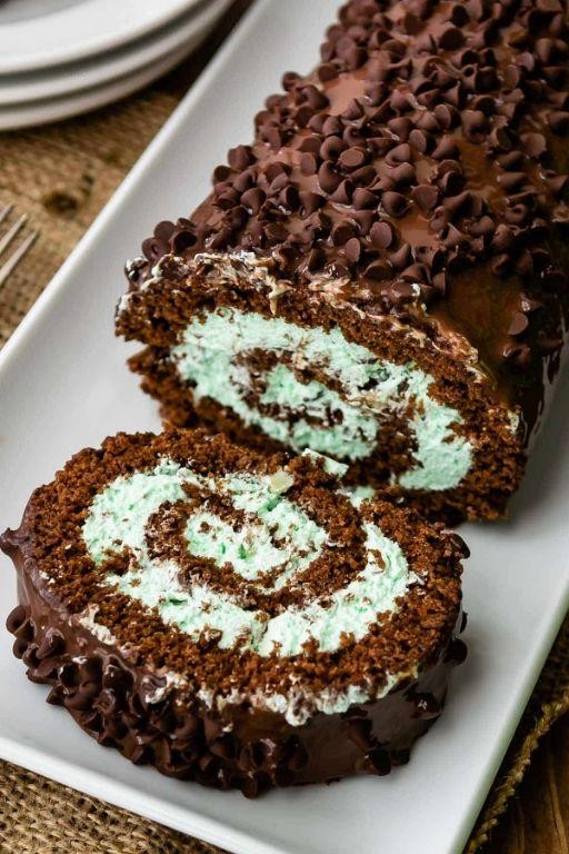Chocolate Mint Roll Cake