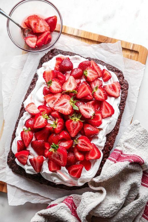 Chocolate Sheet Cake with Whipped Cream and Berries