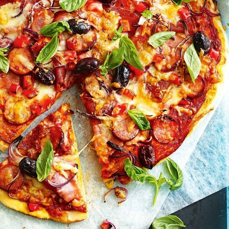 Chorizo and Green Olive Pizza