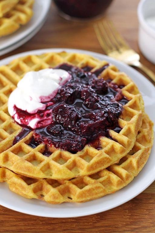 Coconut Flour Waffles with Berry Compote