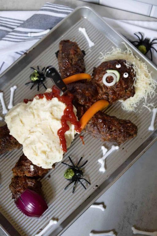 Coffin-shaped Meatloaf with Ketchup Blood