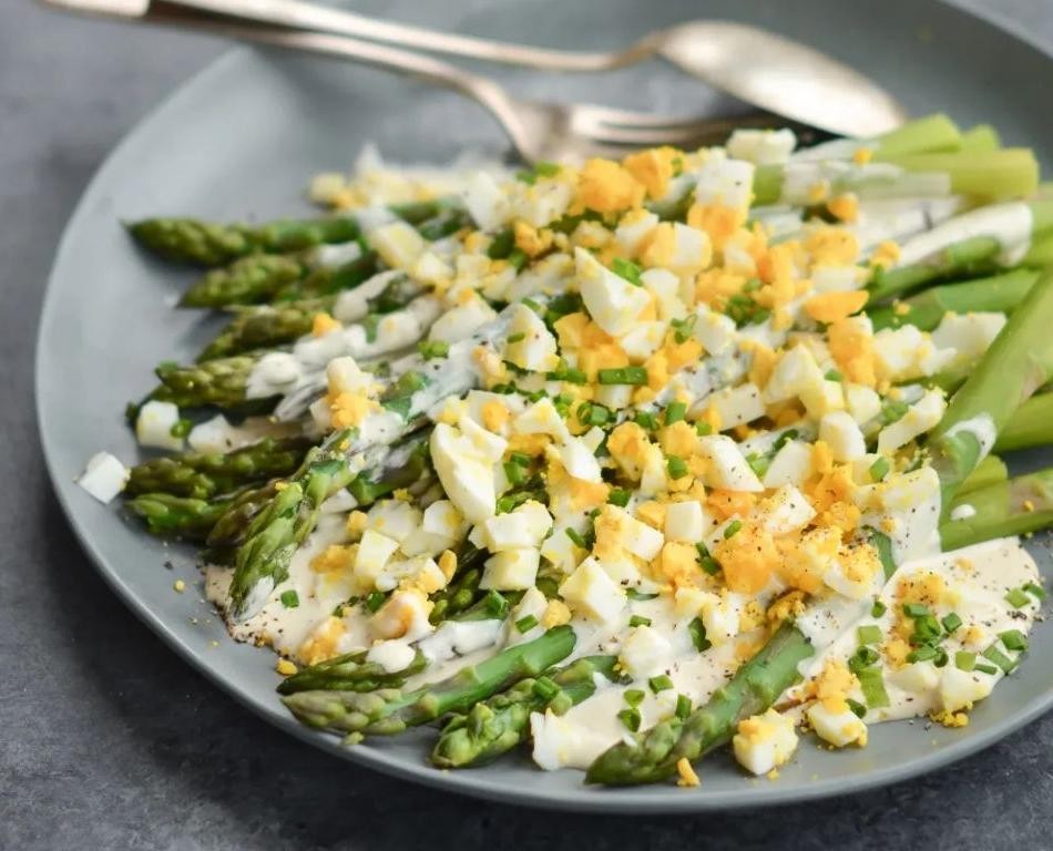 Cold Asparagus Salad with Hard-Boiled Eggs and Mustard Dressing
